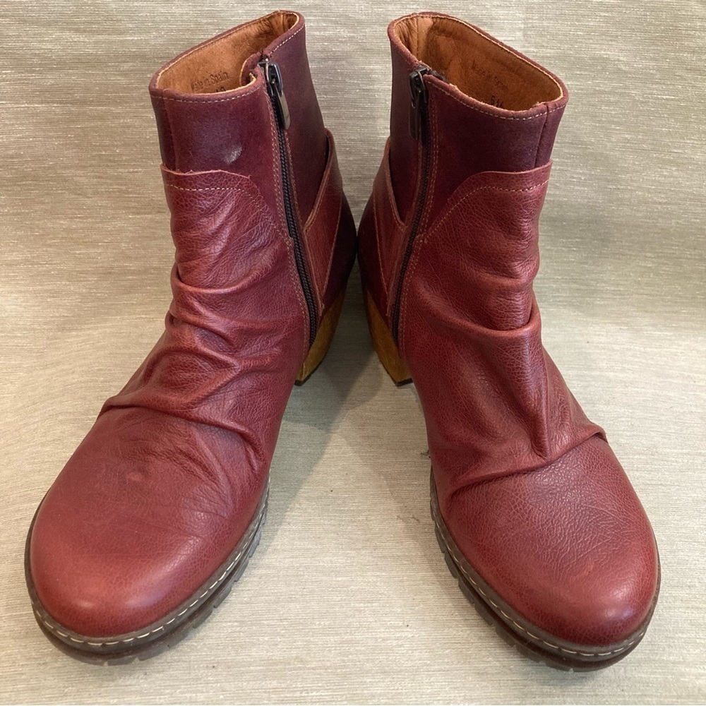 ART Sz 40 Oslo  Leather Stacked Wooden Heel High Ankle Zipper Booties Boots